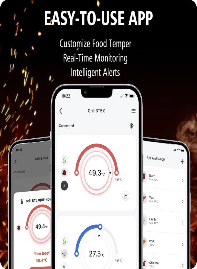 BFOUR Wireless Meat Thermometer with 2 Probes, 328FT Bluetooth Grill Meat Thermometer Digital Wireless with LCD Screen for Grilling and Smoker BBQ Oven Grill - Image 4